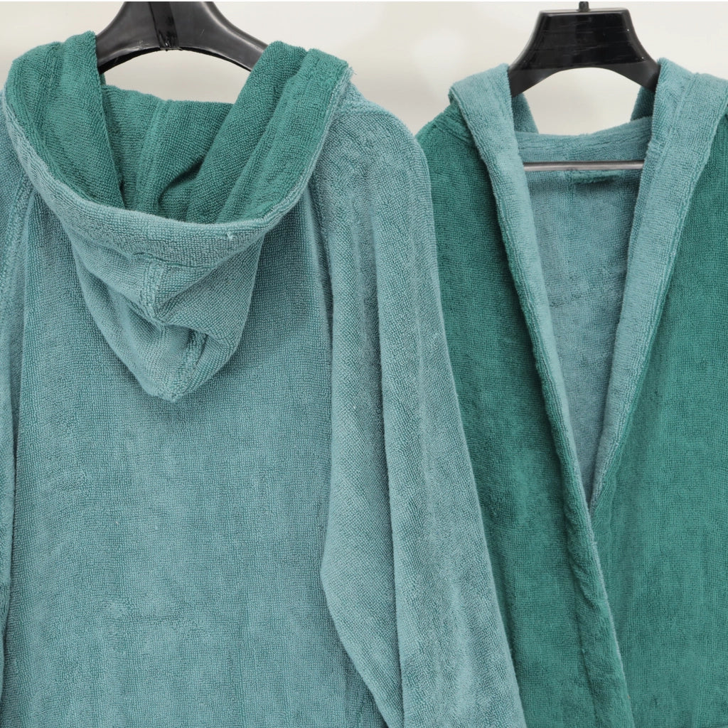 Sekate, Accappatoio 100% Cotone con Cappuccio Reversibile, Verde Acqua
