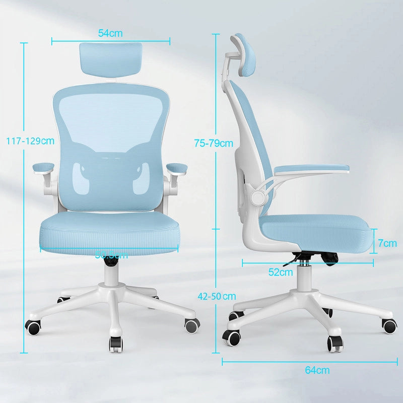Sedia da ufficio - HAMLODY Poltrona ergonomica con braccioli 2D, altezza poggiatesta supporto lombare schienale regolabile blu
