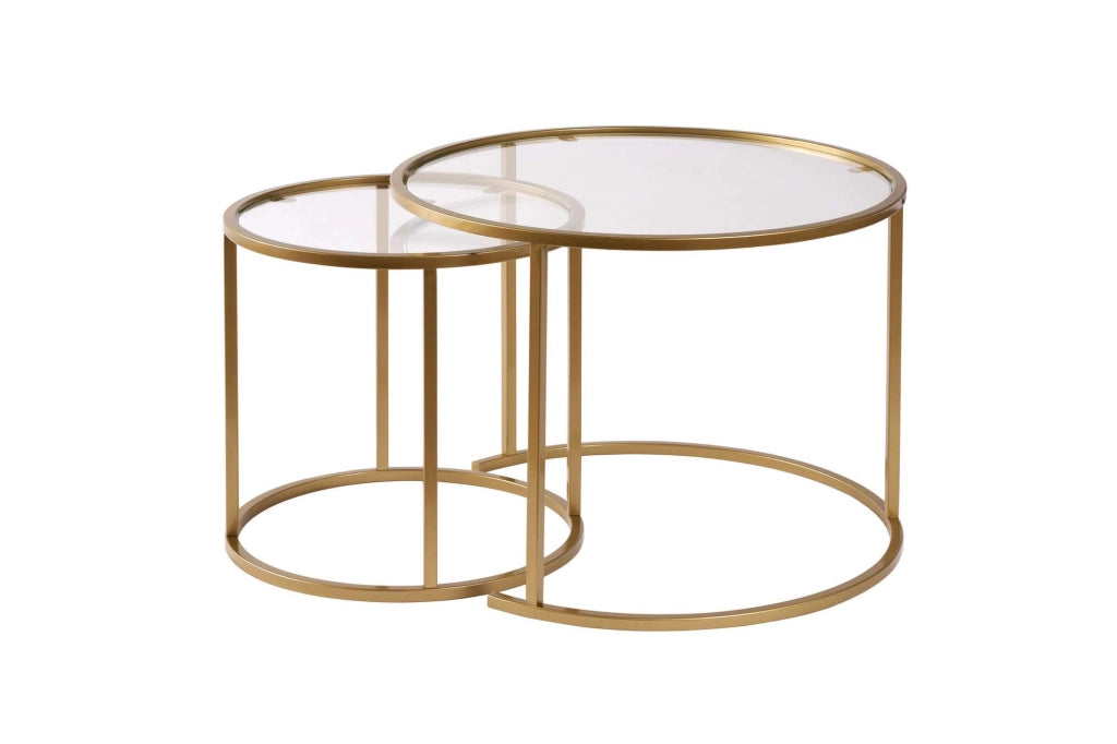 Set di 2 tavolini in metallo "Aurum" - 60 x 60 x 43 cm - Oro trasparente