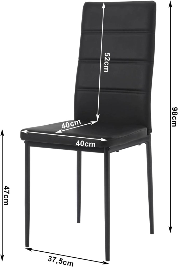 Sedie Sala da Pranzo 4 Pezzi, Sedie da Cucina, Sedia da Pranzo con Schienale Alto, Senza Braccioli, per Camera da Letto, Soggiorno, Sala Reception, in Similpelle e Metallo, Nero, EZS46sz-4