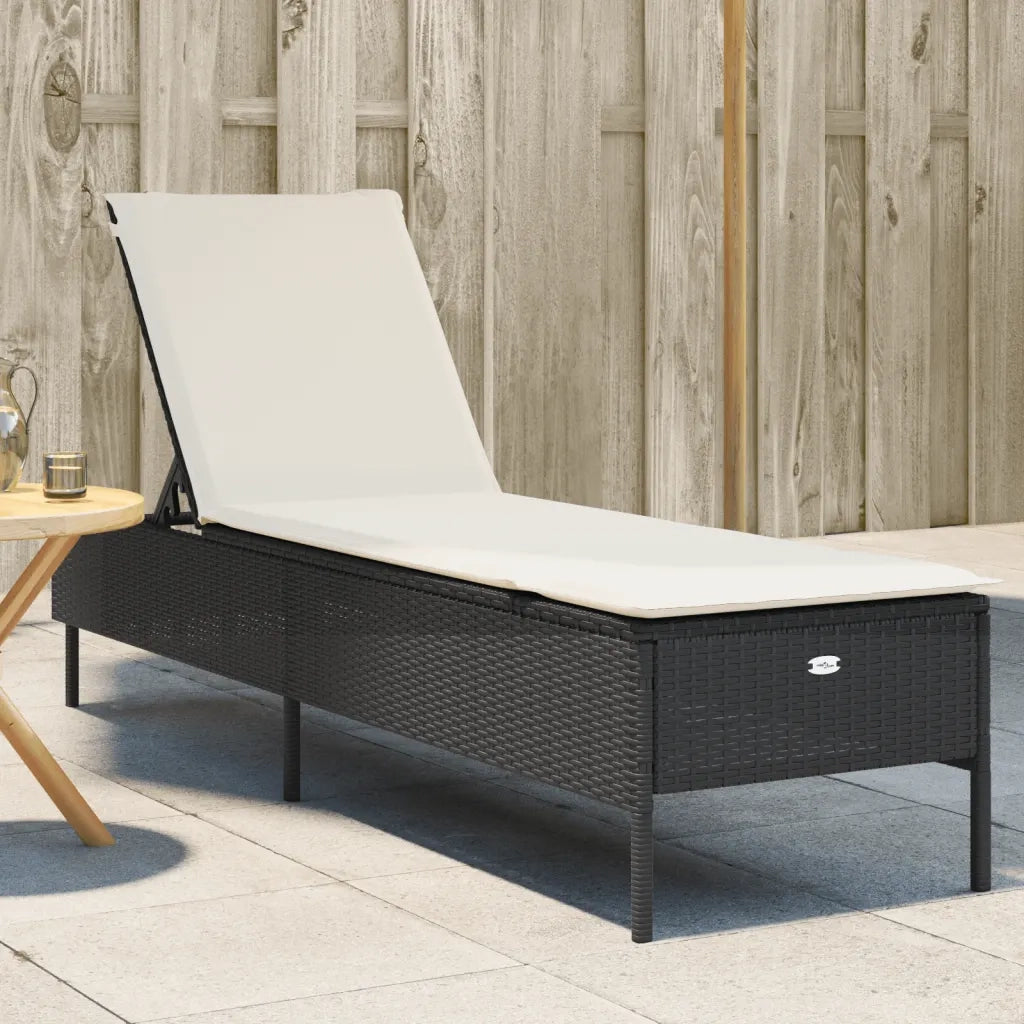 Lettino Prendisole | Sdraio da giardino | Lettino da sole con Cuscino Nero in Polyrattan
