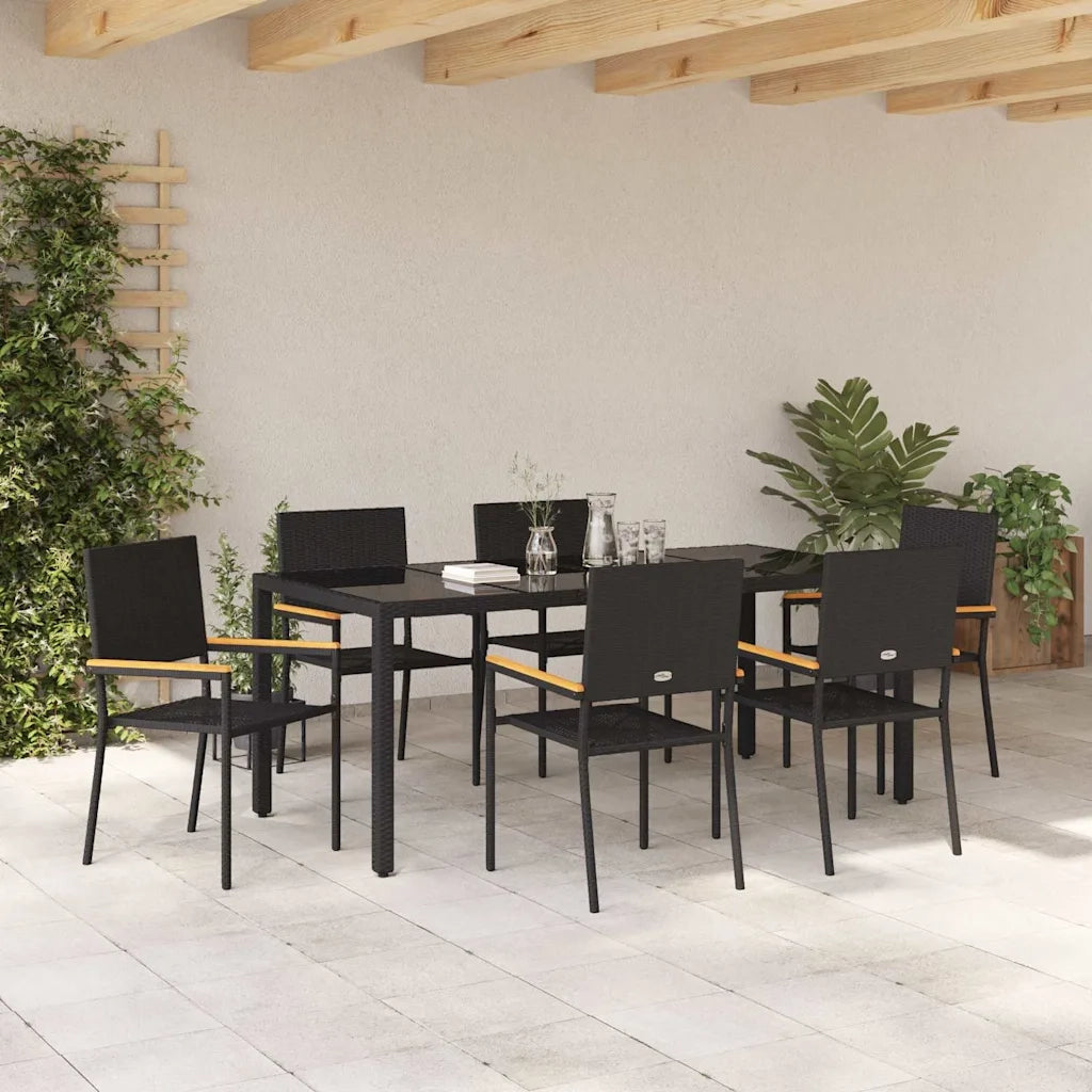 Set da Pranzo per Giardino 7 pcs Nero polyrattan 3365393