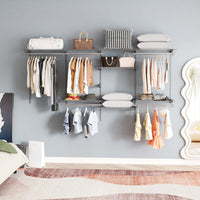 Sistema di organizzazione e stoccaggio armadi con asta pendente, Scaffali e aste per armadio a parete per camera da letto Grigio-Appendiabiti