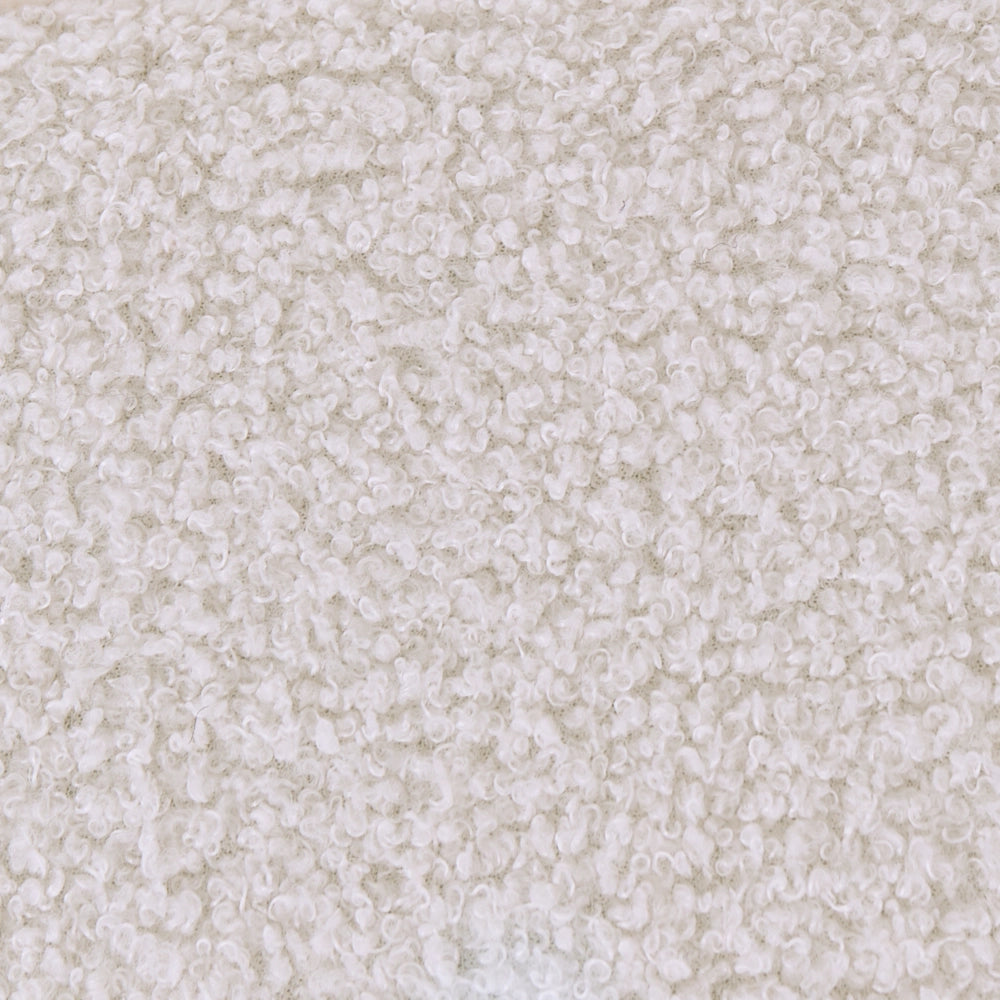 Panca Boucle con gambe in metallo, seduta ovale imbottita, stile cottage retrò, bianco sporco