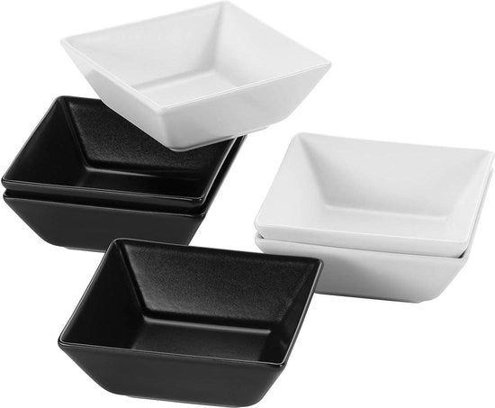 Set di servizio da 6 persone - 3 piatti rettangolari bianchi e 3 tazze nere