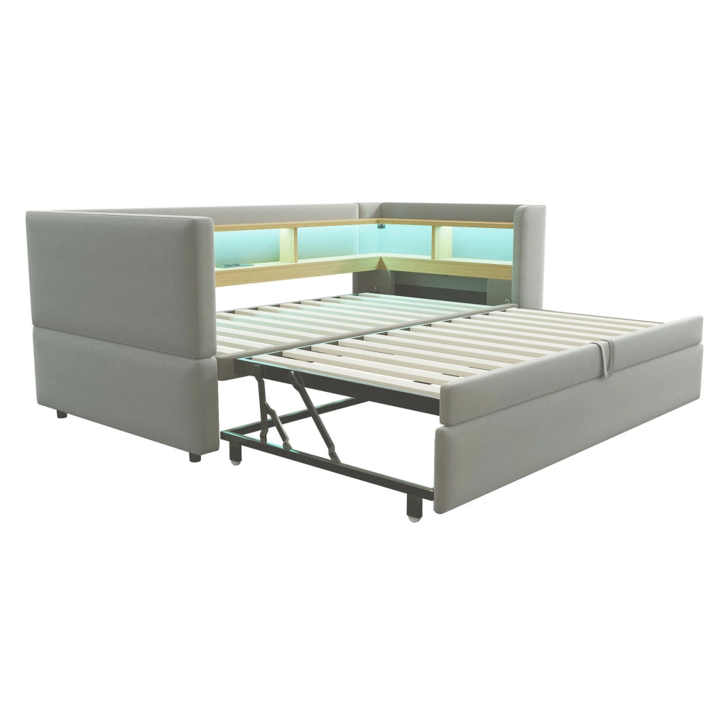 Divano letto 90/180 x 190 cm; con vani portaoggetti; Flanella; Grigio chiaro