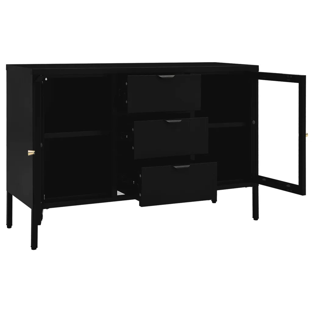 Credenza | Madia | Buffet da pranzo | Armadio da pranzo Nera 105x35x70 cm in Acciaio e Vetro Temperato