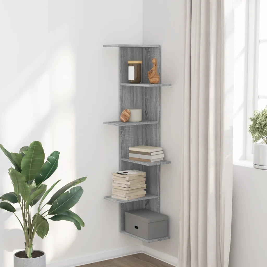 vidaXL Scaffale Angolare Muro Grigio Sonoma 36,5x36,5x140 cm Legno