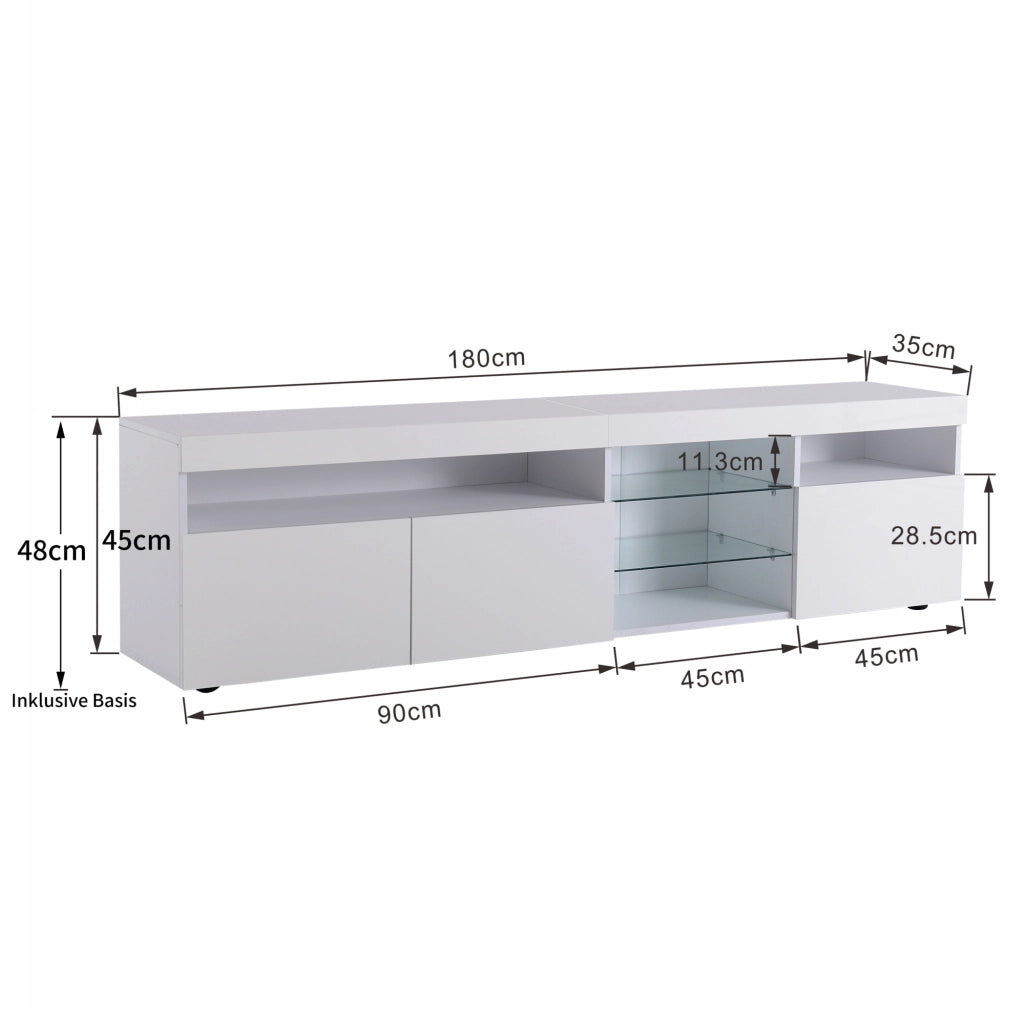 Mobile TV moderno 180 cm bianco lucido con LED a colore variabile
