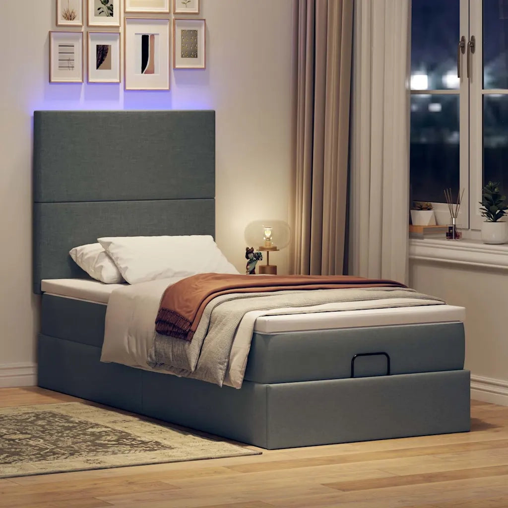 vidaXL Pouf Letto con Materasso e LED Grigio Scuro 90x200 cm Tessuto
