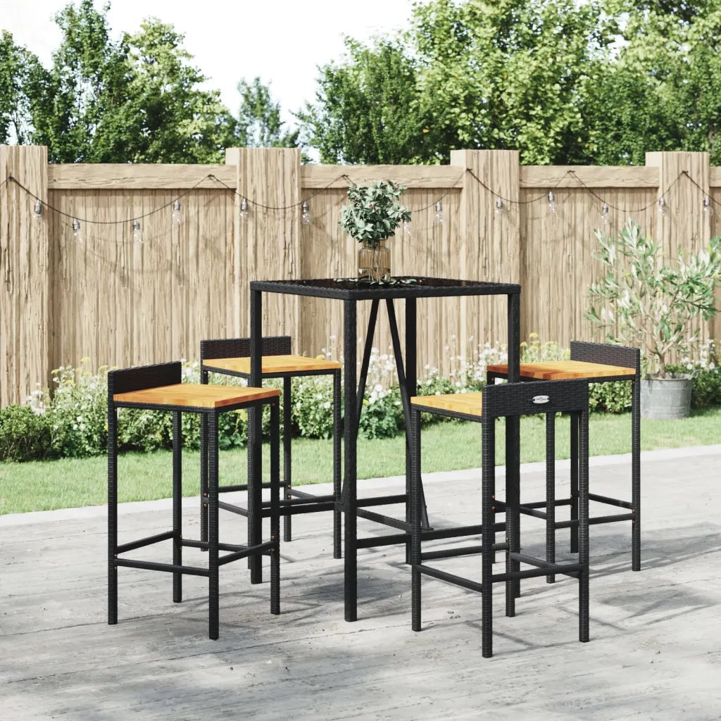 Set Bar Giardino 5 pz Nero Polyrattan e Legno Massello Acacia 3187675