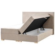 Letto matrimoniale con contenitore sollevabile in tessuto tortora 160 x 200 cm con testiera stile moderno