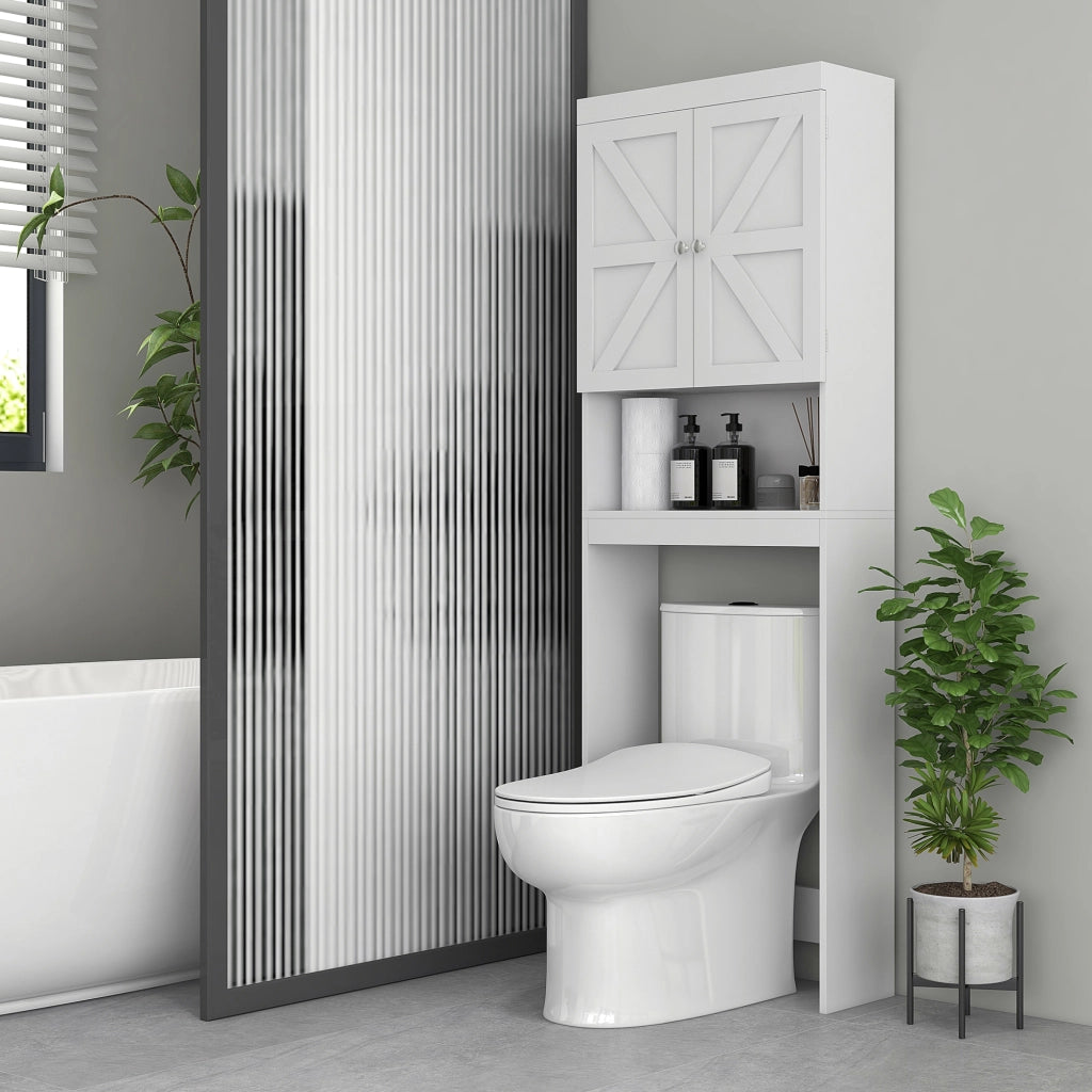 Armadio da Bagno 2 Porte con Ripiani ¨C zephmum ¨C 58.5x23x170 cm Bianco