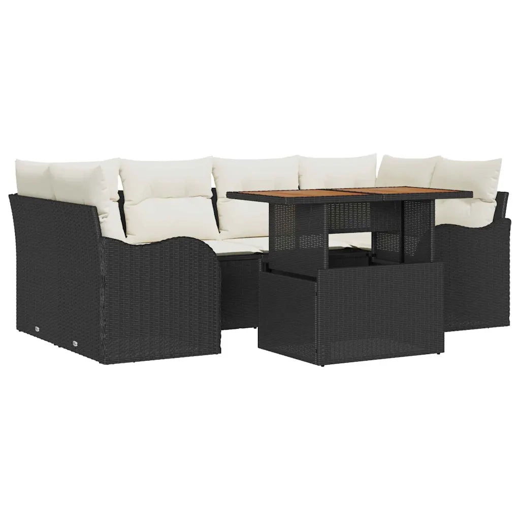 Set Divano da Giardino con archiviazione 7 pcs Nero Poly Rattan
