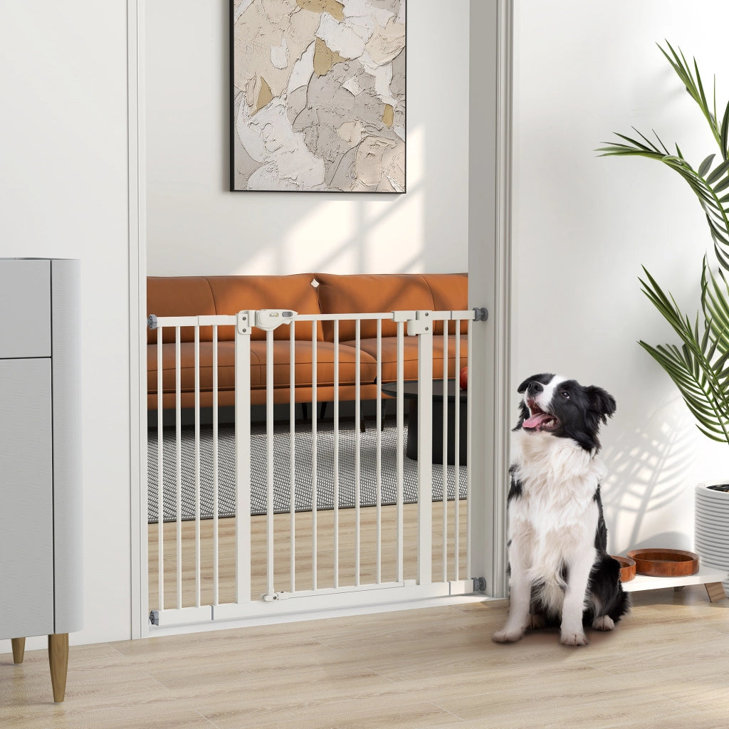 Cancellino per Cani Regolabile fino a 100 cm Senza Viti con 2 Estensioni e Altezza 72 cm, Bianco