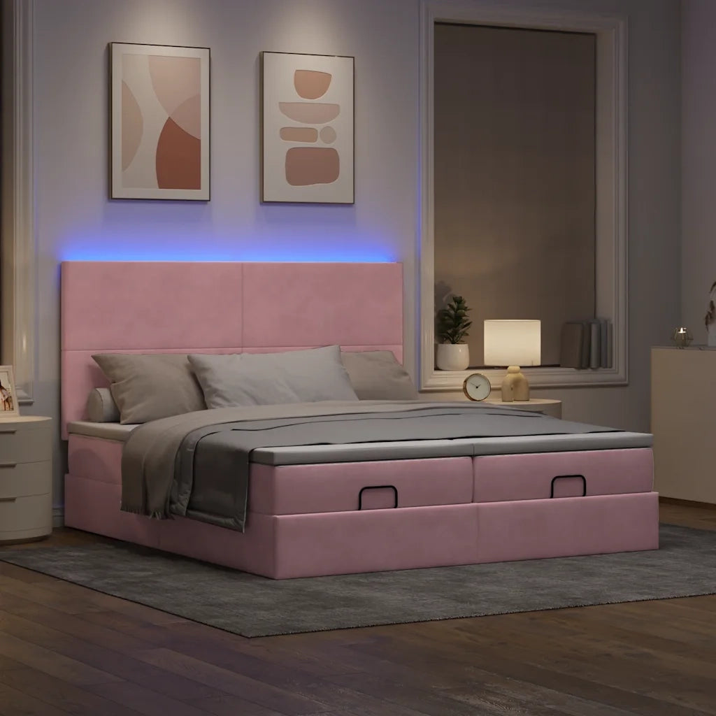 Struttura Letto Pouf con Materassi Rosa 200x200 cm Velluto 3314614