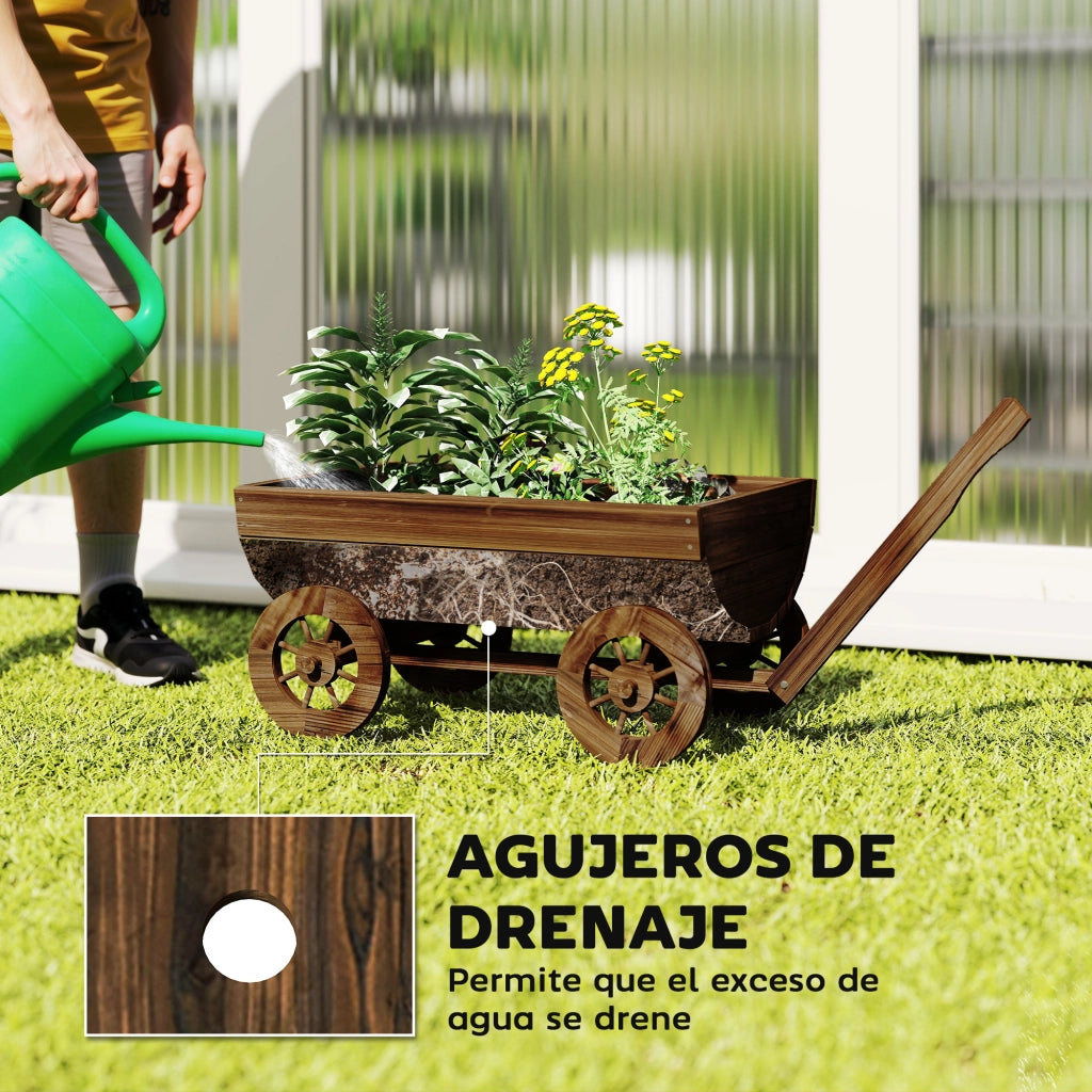 Carrello Giardino Legno con 4 Ruote e Manico ¨C zephmum ¨C 115x40x54,5 cm Carbonizzato