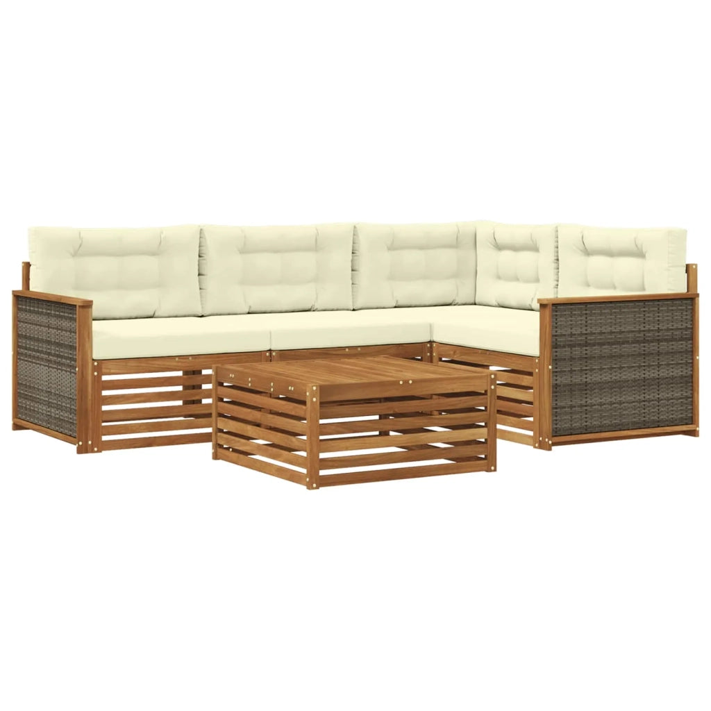 Set di divani da esterno con cuscino 5 pcs Naturale e Crema