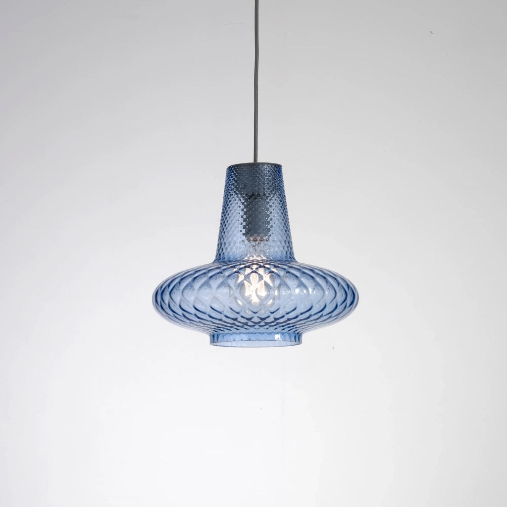 Giulietta sospensione ø.320x3150mm. 1xe27 70w hs-ip20-ver.grigio, vtr.bluino
