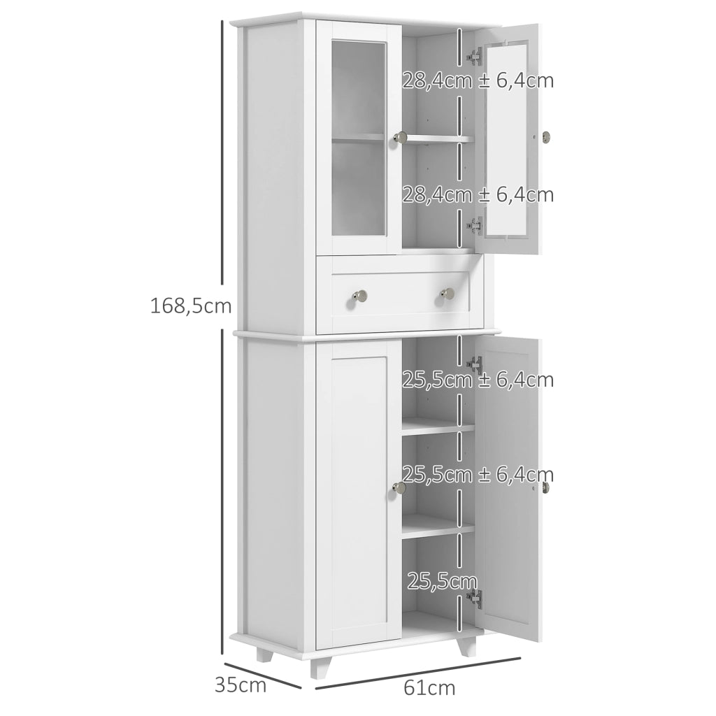 Armadio Cucina con Ante Vetro e Cassetto ¨C Zephmum ¨C 61x35x168,5 cm Bianco
