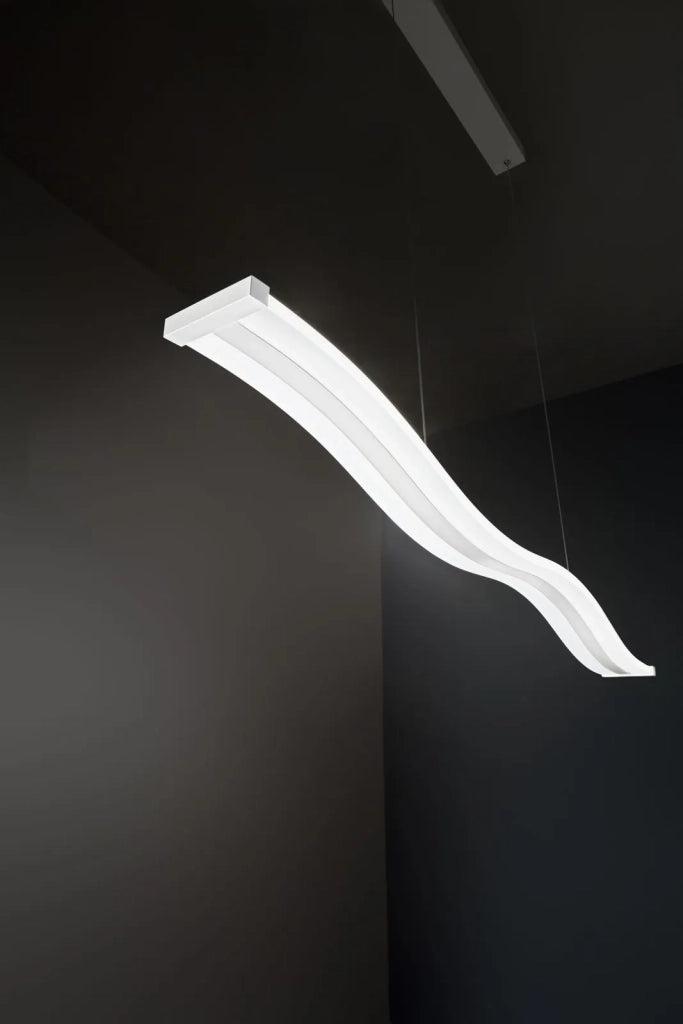 Sospensione in metallo bianco Tape LED 48W CCT 3000K 4000K 6000K 3648 Lm biemissione