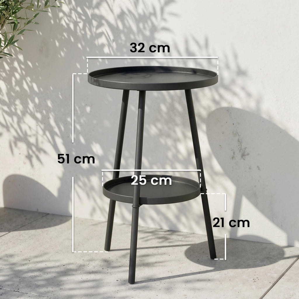Tavolino da giardino rotondo a 2 livelli con bordo rialzato ¨C zephmum ¨C nero ?32x51 cm