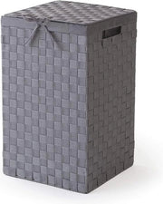 Wastebasket in tessuto con coperchio - maniglie - 1 pezzo - color taupe - lino