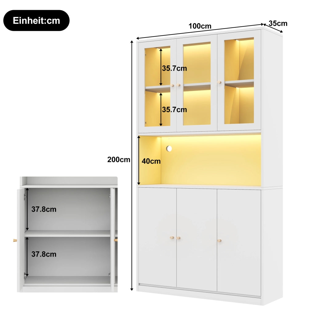 Libreria alta con vetrina in vetro e LED 100x35x200 cm; bianco; in MDF