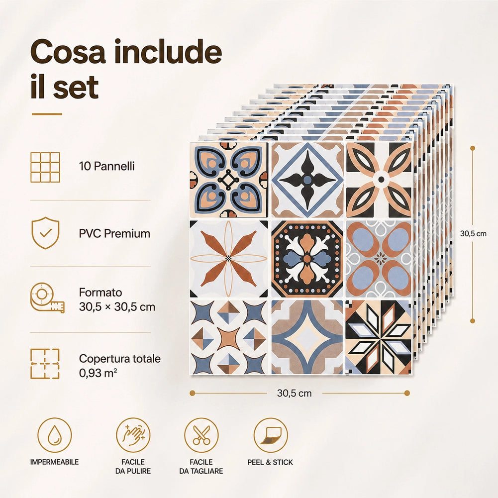 Set 10 Pannelli Adesivi Piastrelle per Muro Parete 30.5 cm Decorazione Mosaico