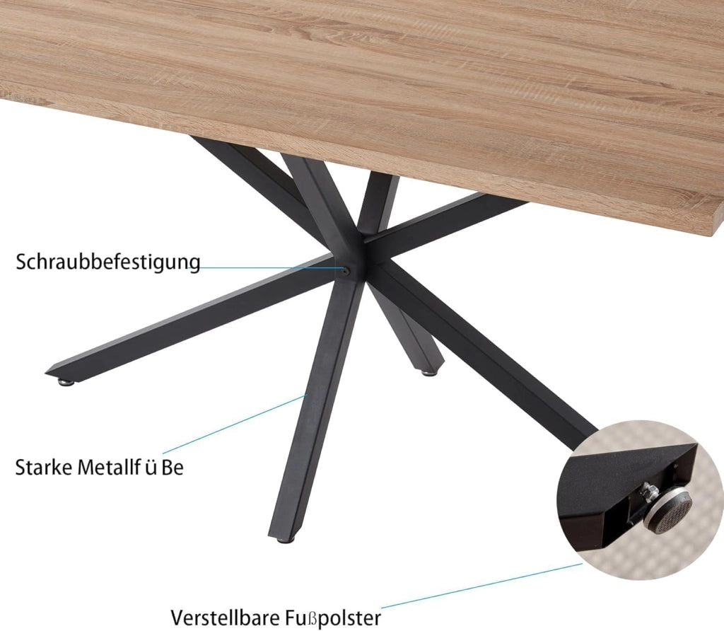 GrandCA HOME Set Tavolo e Sedie da Pranzo, Tavolo da Pranzo Rettangolare da 140 cm, 4 Sedie in Polipropilene a Rete, Adatto per Cucina, Sala da Pranzo e Soggiorno - Legno Chiaro + Kaki