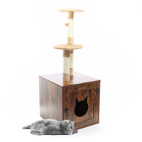 Fudajo Albero tiragraffi Design con box in legno marrone Mobile multifunzione con toilette gatti