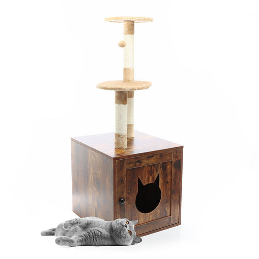 Fudajo Albero tiragraffi Design con box in legno marrone Mobile multifunzione con toilette gatti