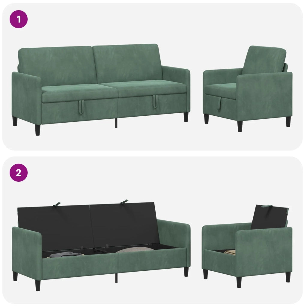 Set di Divani con Storage 2 pz Verde Mare Poliestere 3429257