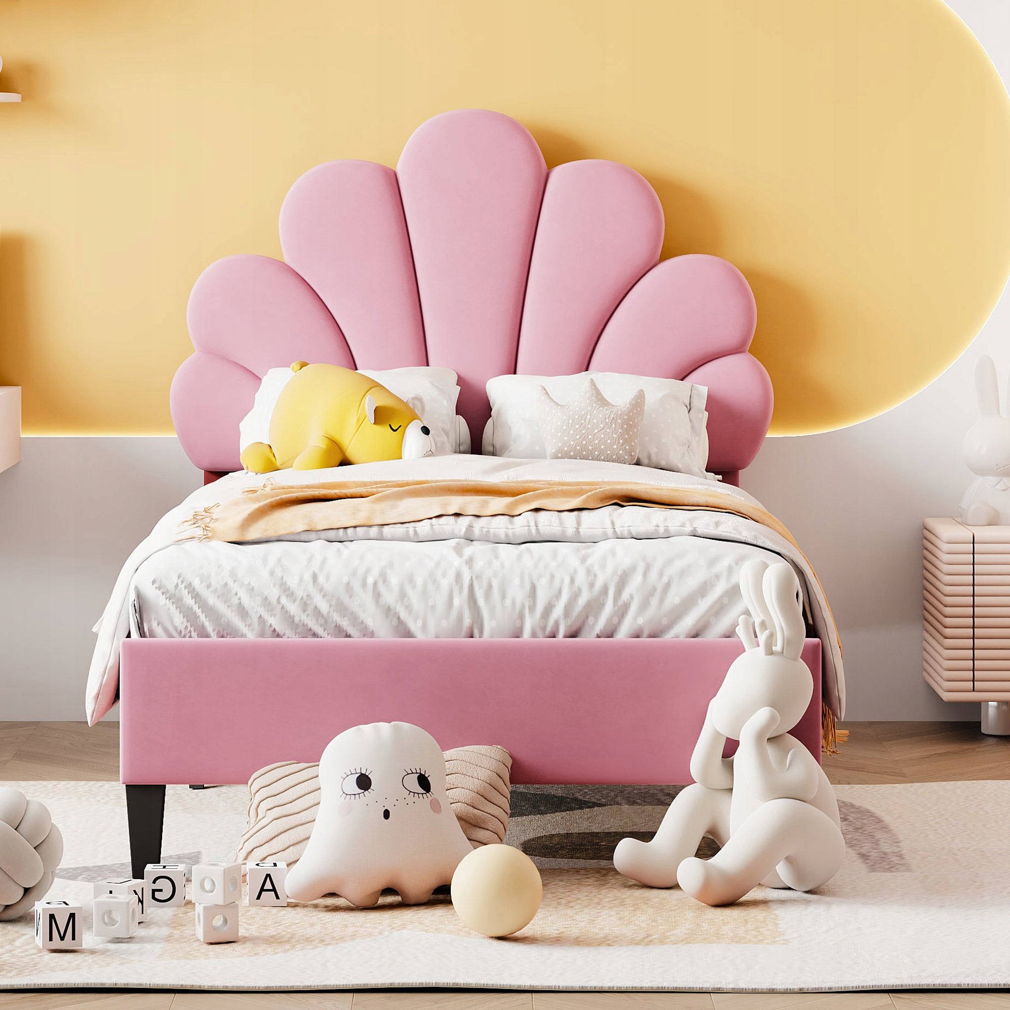 Letto singolo 90x200 rosa con testata floreale - Xylo