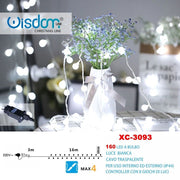 Trade Shop - Catena Luminosa A Bulbo 160led Luce Bianco Cavo Trasparente 8 Giochi Luce Xc-3093 -