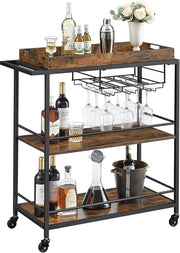 Carrello da Cucina con Cassa Rimovibile e Ruote - Progetto Industriale - Design Vintage Marrone-Nero