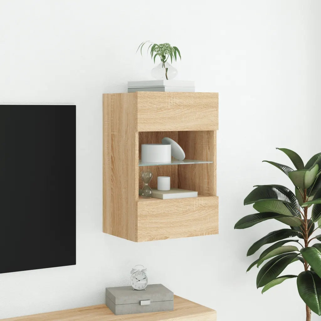 Mobile TV a Parete | Armadietto TV | Mobile Porta TV con Luci LED Rovere Sonoma 40x30x60,5 cm