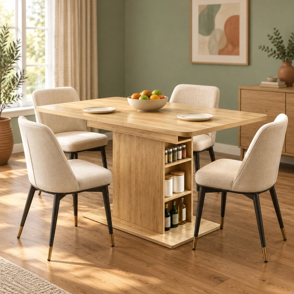 Tavolo da pranzo allungabile 110-130 cm con ripiani