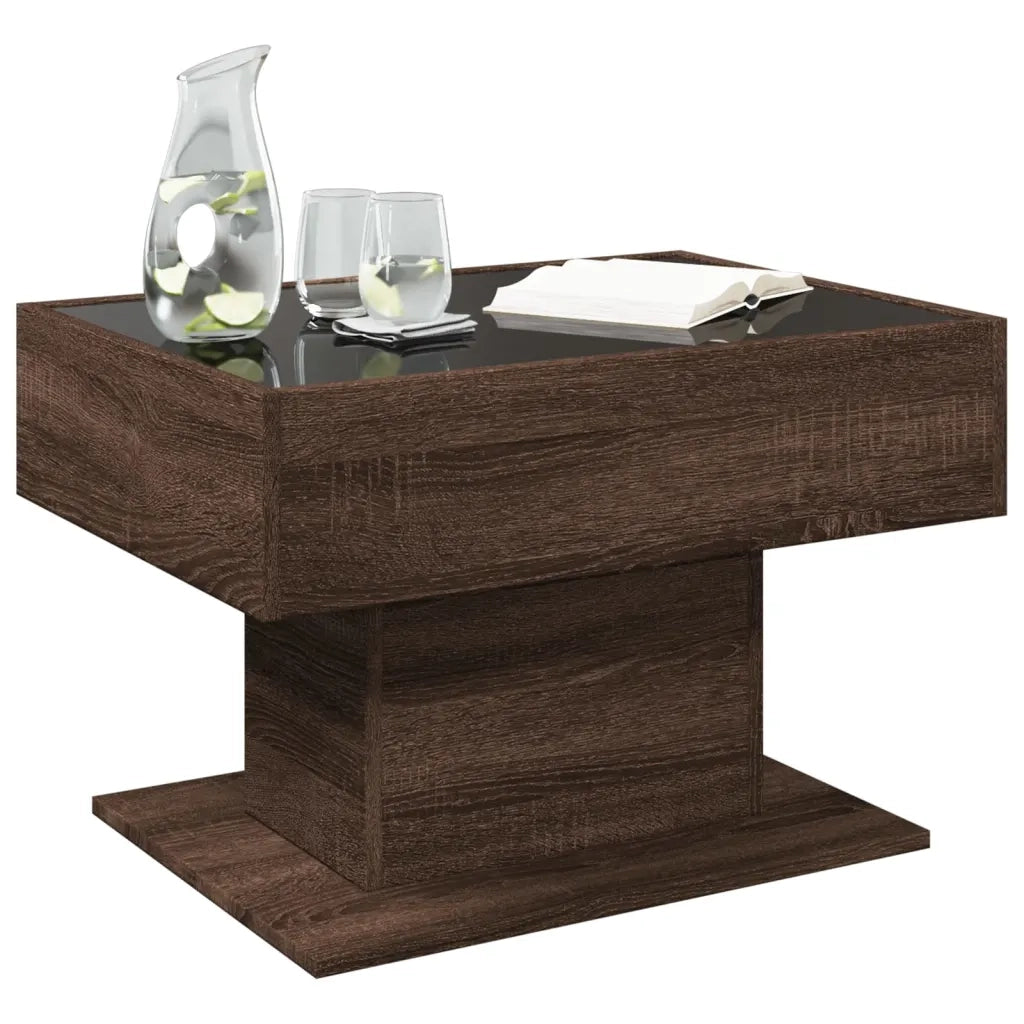 Tavolino Salotto con LED Rovere Marrone 70x50x45 cm Multistrato