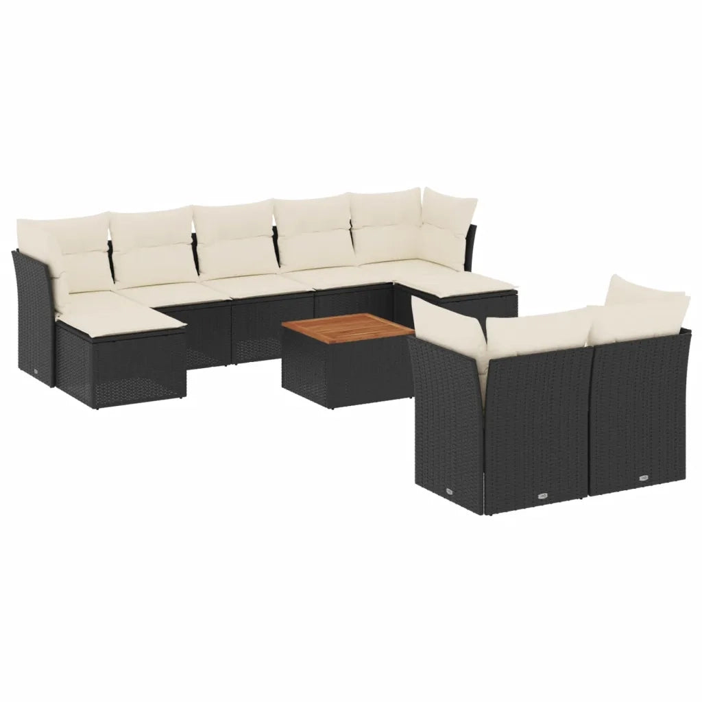 Set Divani da Giardino 10pz con Cuscini in Polyrattan Nero 3256203