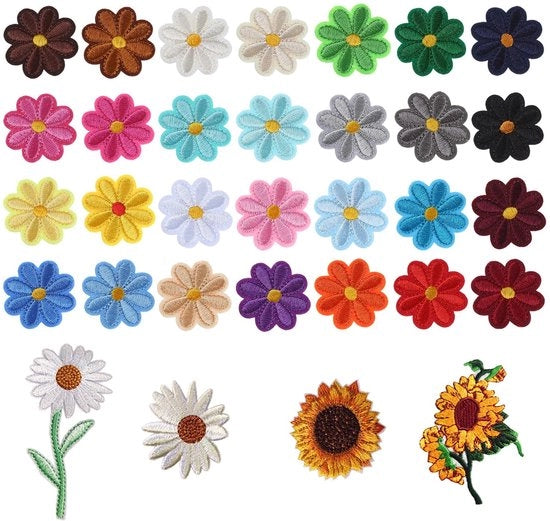 Pannelli 32 pezzi - Pannelli applicabili - Pannelli ricamati - Pannelli fiorali - Pannelli con tulipani/zinnie - Multicolore/seta per ricamo - Applicazione