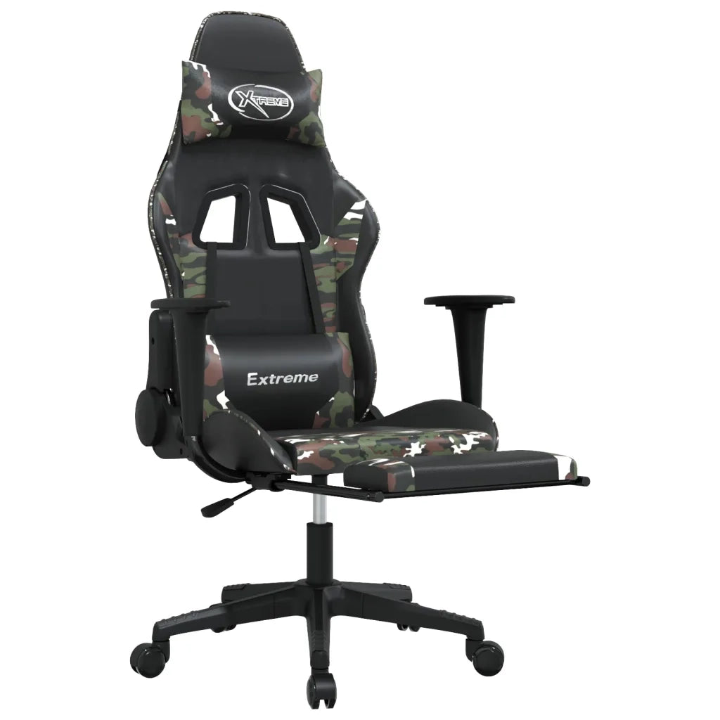 Sedia da Gaming | Sedia da e-sports con Poggiapiedi Nero e Mimetico in Similpelle