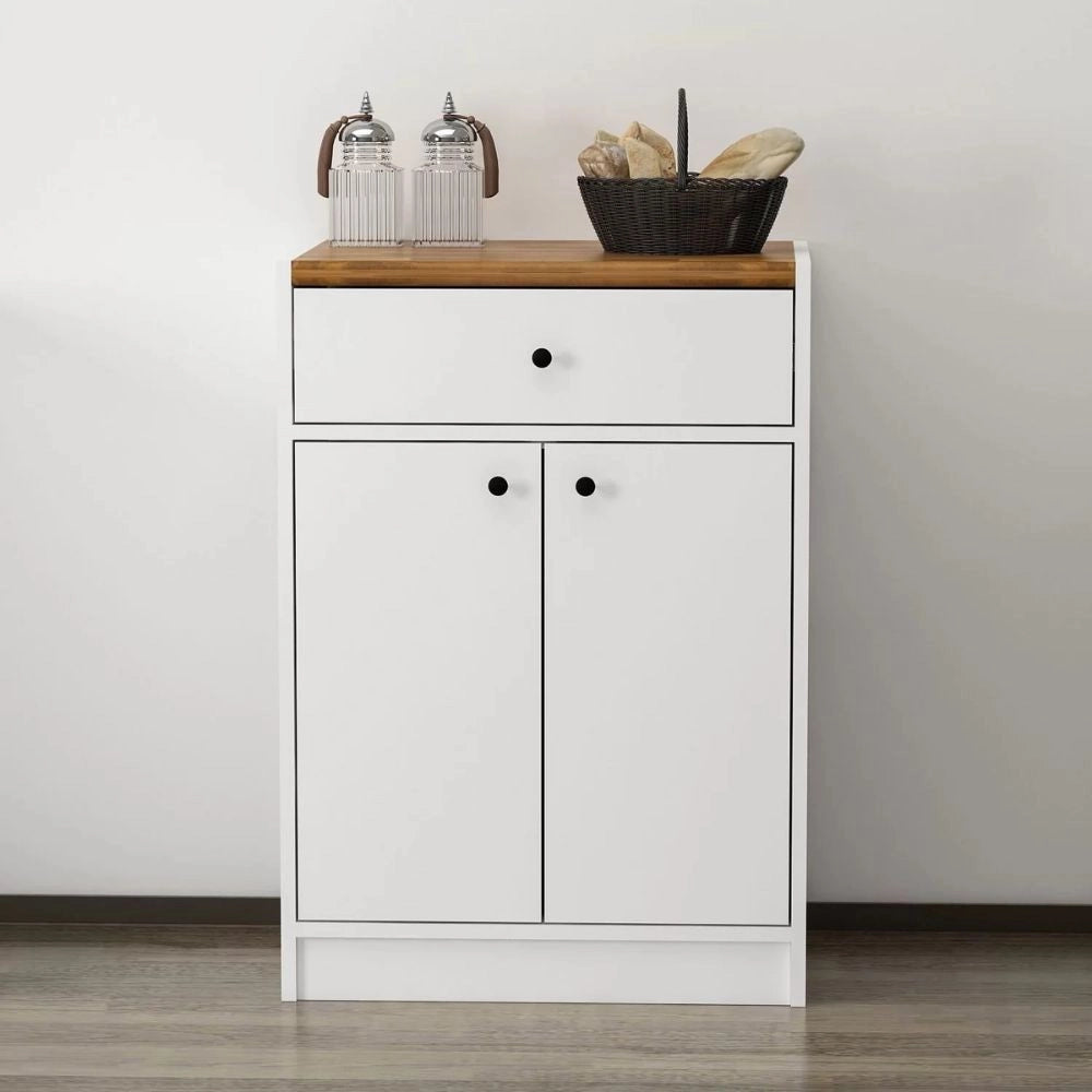Mobile multiuso Viola con 2 ante e 1 cassetto 64x45x90H – Bianco con Top rovere scuro