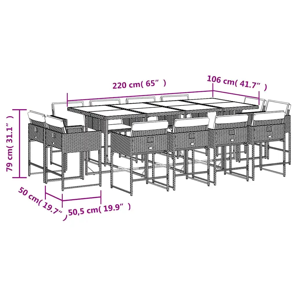 Set da Pranzo da Giardino 13pz con Cuscini Marrone Polyrattan 3211401