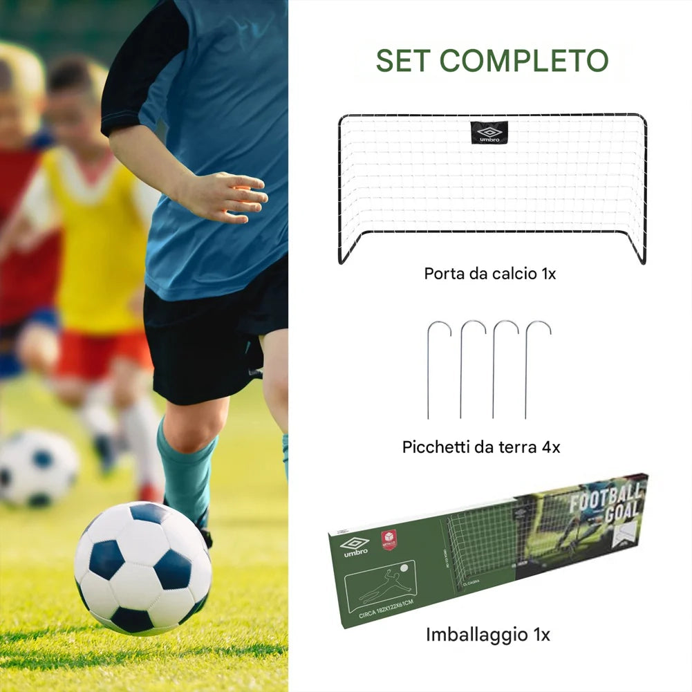 Porta da Calcio 182x122x61 cm Allenamento Football con Picchetti in Metallo Nero