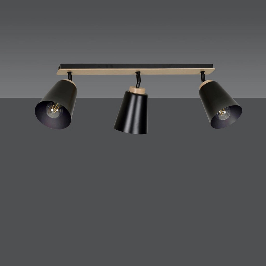 Faretto a soffitto ATLAS in acciaio nero opaco e legno