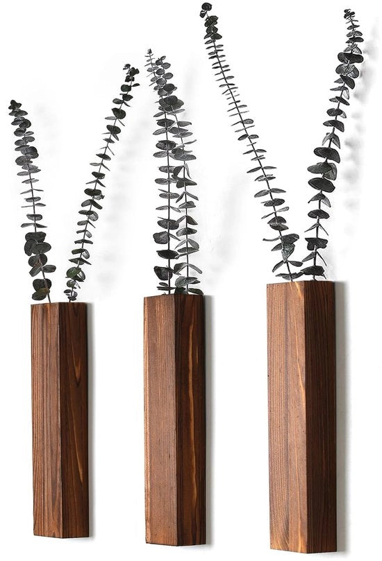 Decorazione per Parete in Legno Moderna per Camera da Letto e Bagno. Bicchieri per Piante Moderni. Decorazione per Interno in Legno Versatile per Fiori Secchi e Artefatti di Finto Verde (Noce, 3 Pezzi).