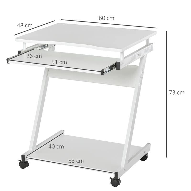 TAVOLO SCRIVANIA PORTA PC PIANO TASTIERA A SCOMPARSA E 4 RUOTE BIANCO