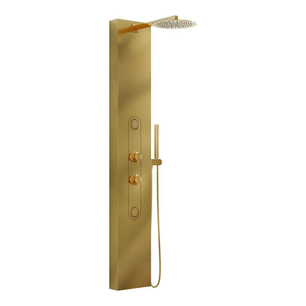 COLONNA PANNELLO DOCCIA IN ACCIAIO INOX ORO EFFETTO SATINATO CON DOCCETTA,FLESSIBILE E GETTI ORIZZON - ORO EFFETTO SATINATO  - AER