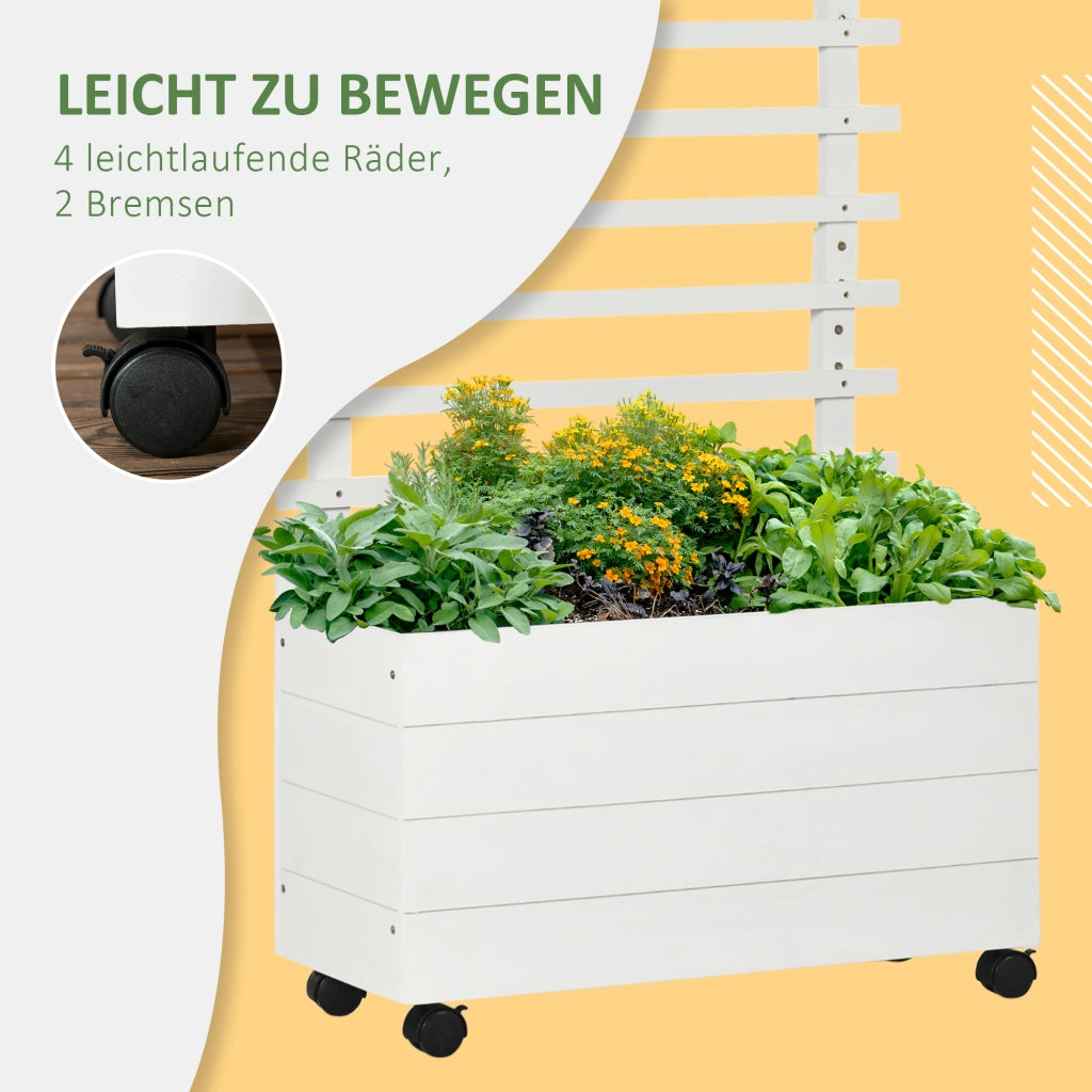 Fioriera con grigliato ¨C zephmum ¨C 4 ruote, legno naturale, vernice resistente, bianco, 76x30x155 cm